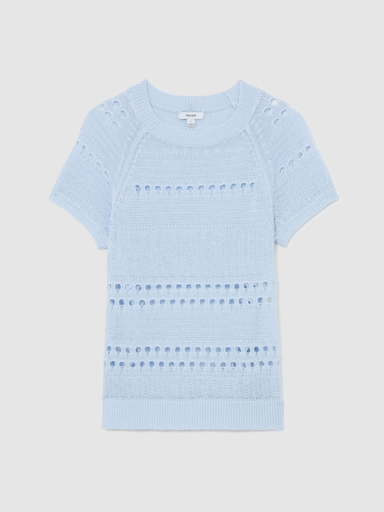 Reiss Light Blue Chloe Linen Textured-Knit Top - Image 2 of 6
