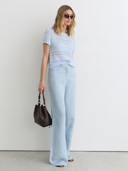 Reiss Light Blue Chloe Linen Textured-Knit Top - Image 3 of 6