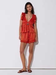Reiss Orange Brook Ruffle Trim Side-Tie Babydoll Top - Image 1 of 6
