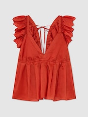 Reiss Orange Brook Ruffle Trim Side-Tie Babydoll Top - Image 2 of 6