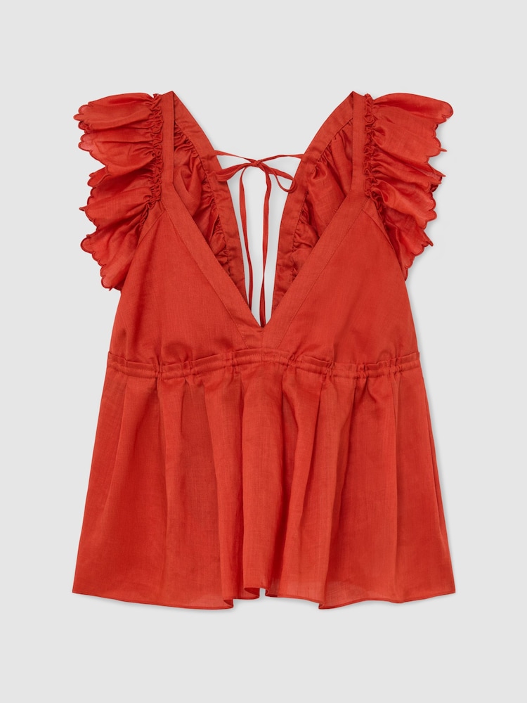 Reiss Orange Brook Ruffle Trim Side-Tie Babydoll Top - Image 2 of 6