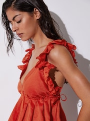 Reiss Orange Brook Ruffle Trim Side-Tie Babydoll Top - Image 3 of 6