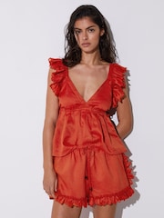 Reiss Orange Brook Ruffle Trim Side-Tie Babydoll Top - Image 4 of 6