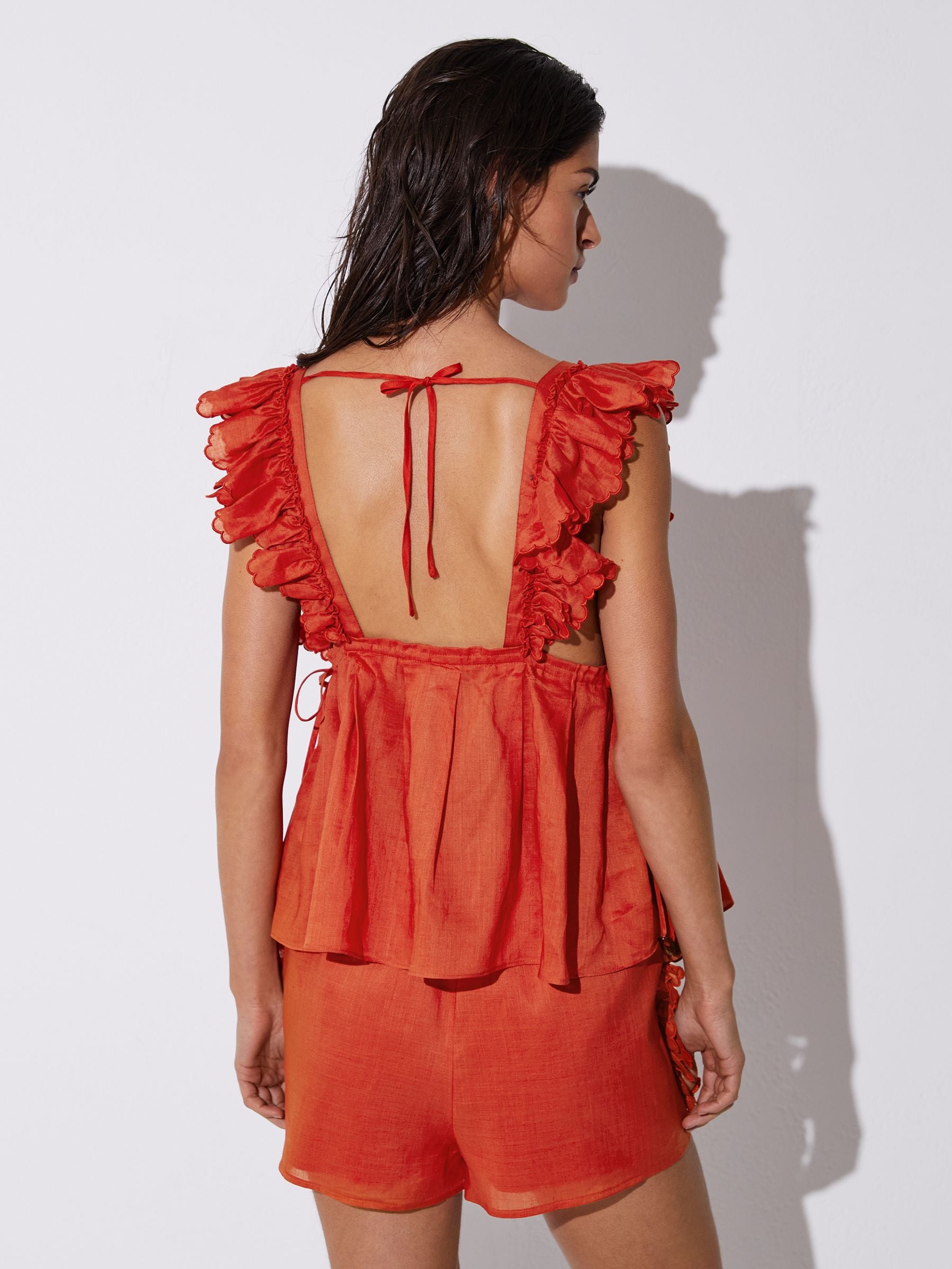Buy Reiss Orange Brook Ruffle Trim Side-Tie Babydoll Top from Next USA