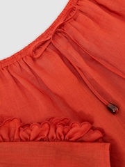 Reiss Orange Brook Ruffle-Trim Drawstring Shorts - Image 6 of 6