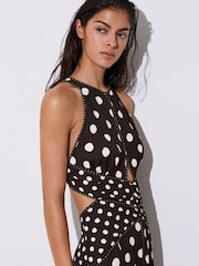 Reiss Chocolate Brown/Ivory Nayla Polka-Dot Cut-Out Midi Dress - Image 4 of 6
