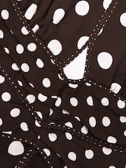 Reiss Chocolate Brown/Ivory Nayla Polka-Dot Cut-Out Midi Dress - Image 6 of 6