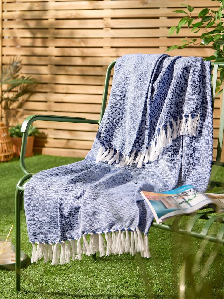 Furn Cobalt Dessa Woven Indoor Outdoor Throw - Image 1 of 3