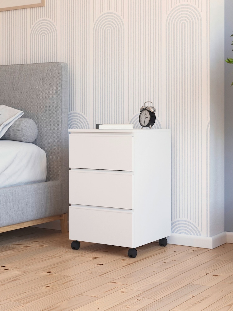 Rauch Alpine white Joelle 2 Drawers Bedside Table On castors - Image 1 of 4 Rauch Alpine white Joelle 2 Drawers Bedside Table On castors - Image 1 of 4