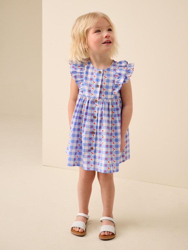Blue Check Frill Sleeve Dress (3mths-8yrs) - Image 1 of 3