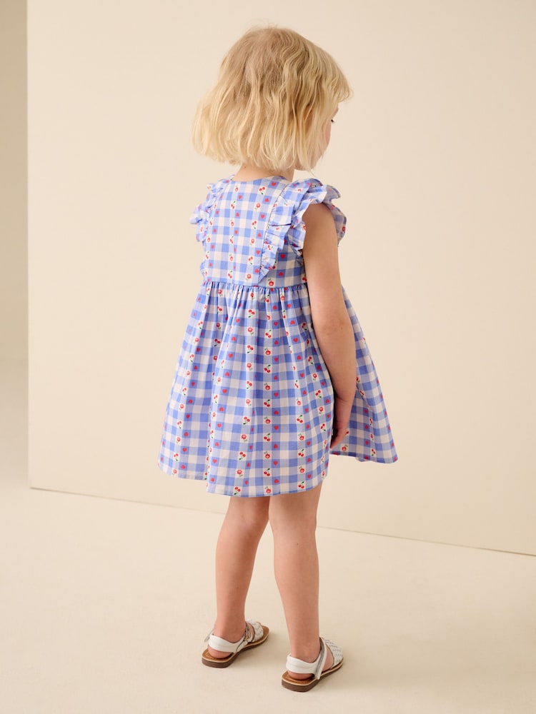 Blue Check Frill Sleeve Dress (3mths-8yrs) - Image 2 of 3