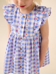 Blue Check Frill Sleeve Dress (3mths-8yrs) - Image 3 of 3