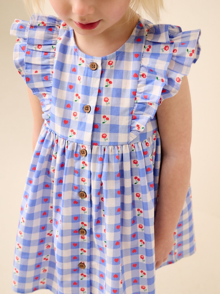 Blue Check Frill Sleeve Dress (3mths-8yrs) - Image 3 of 3