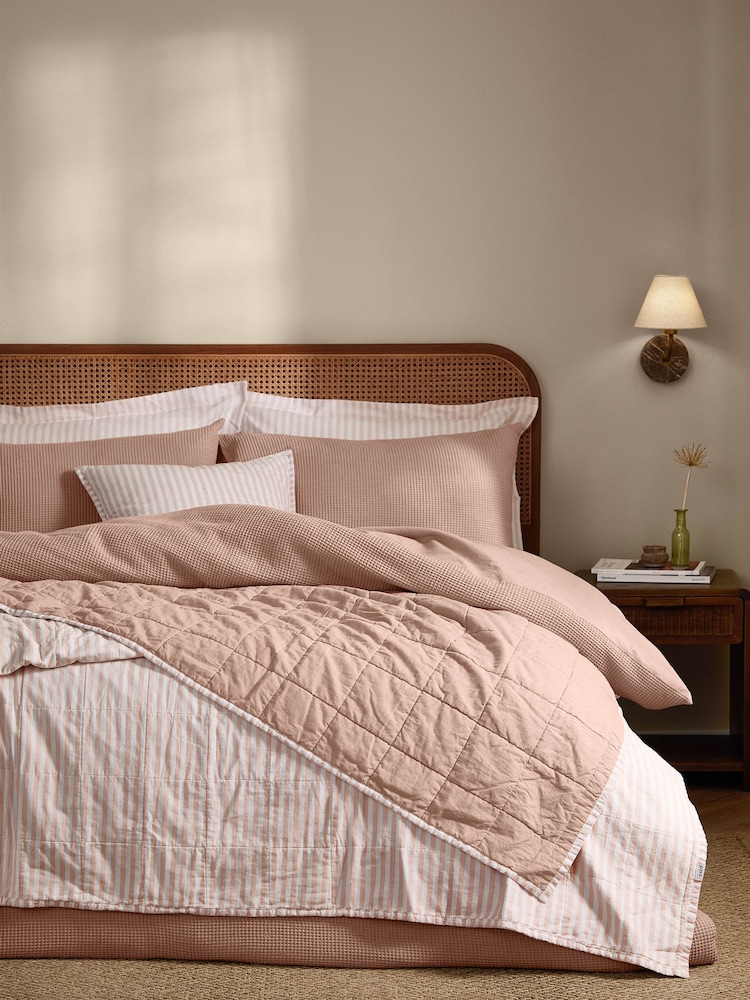 Yard Blush Hebden Stripe Stonewashed Cotton Bedspread - Image 1 of 4 Yard Blush Hebden Stripe Stonewashed Cotton Bedspread - Image 1 of 4