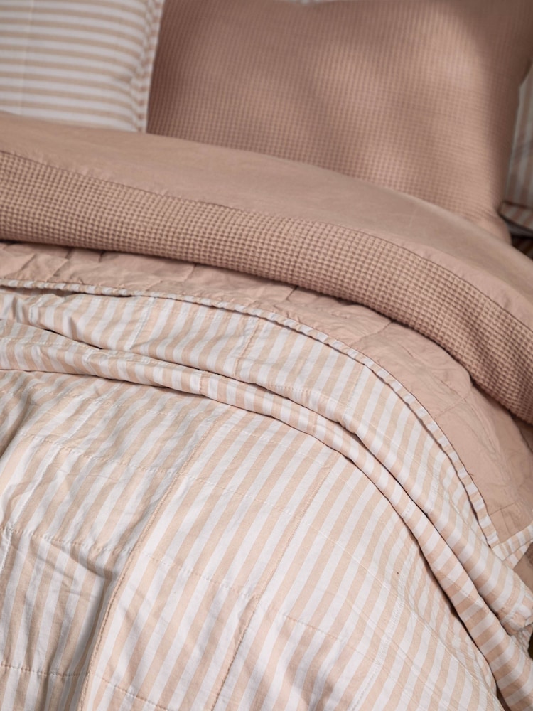 Yard Blush Hebden Stripe Stonewashed Cotton Bedspread - Image 2 of 4 Yard Blush Hebden Stripe Stonewashed Cotton Bedspread - Image 2 of 4