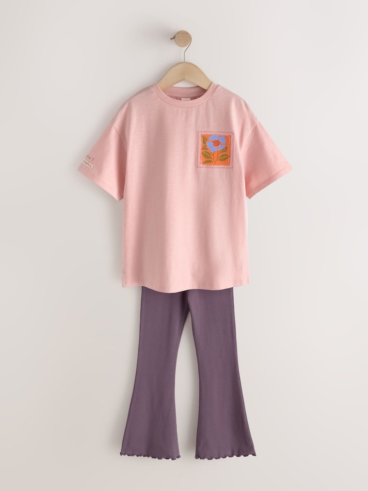 Pink Graphic T-Shirt and Kick Flare Set (3-16yrs) - Image 1 of 7 Pink Graphic T-Shirt and Kick Flare Set (3-16yrs) - Image 1 of 7