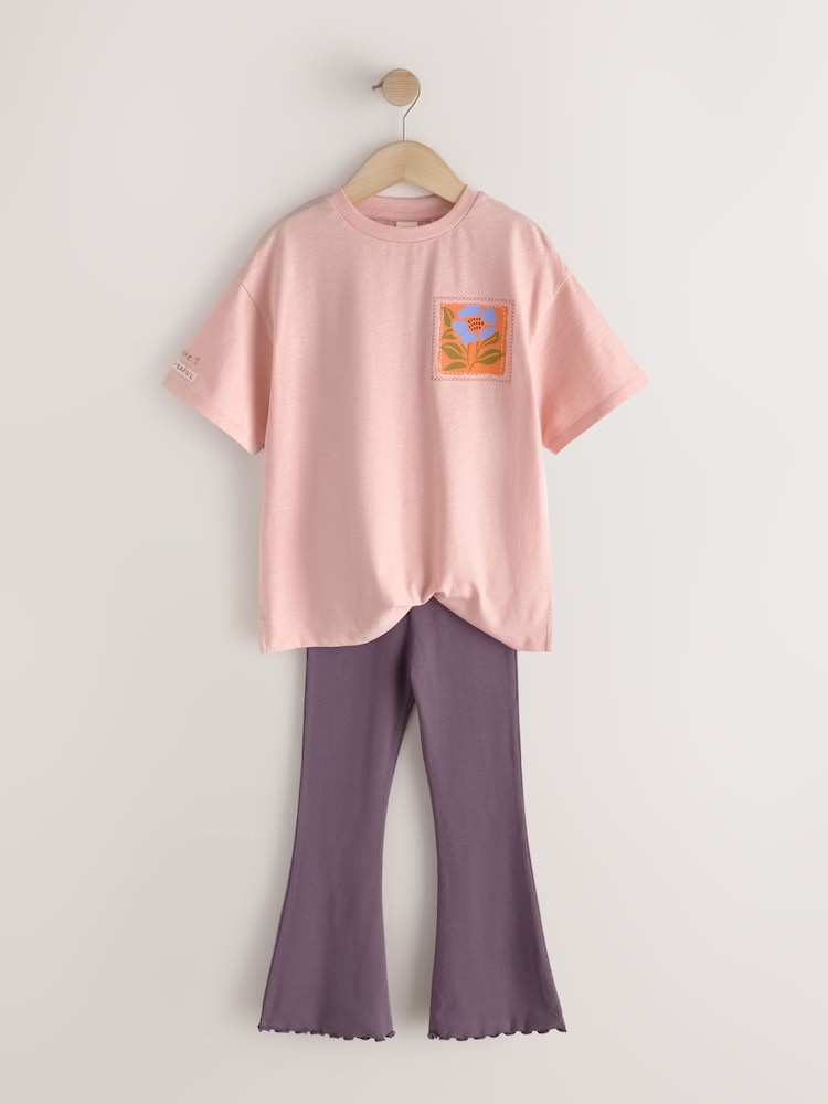 Pink Graphic T-Shirt and Kick Flare Set (3-16yrs) - Image 2 of 7 Pink Graphic T-Shirt and Kick Flare Set (3-16yrs) - Image 2 of 7