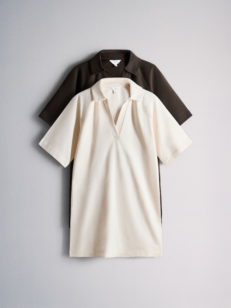 The Set 2 Pack Trophy Neck Lightweight Sweat Dress Chocolate Brown/Cream - Image 1 of 5