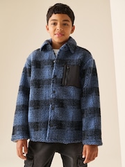 Blue Check Borg Fleece Shacket (3-16yrs) - Image 2 of 10