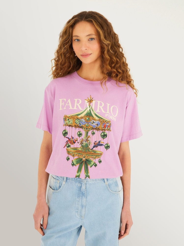 Farm Rio Pink Paris Carousel Relaxed T-Shirt - Image 1 of 5