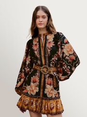 Farm Rio Black Majestic Garden Cotton Mini Dress - Image 1 of 5