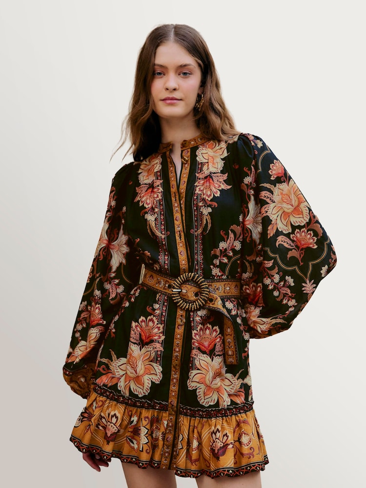 Farm Rio Black Majestic Garden Cotton Mini Dress - Image 1 of 5