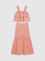 River Island Pink Tiered Broderie Top & Joggers Set - Image 1 of 4