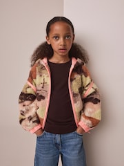 Neutral/Pink Abstract Zip up Hooded Borg Jacket (3-16yrs) - Image 3 of 5