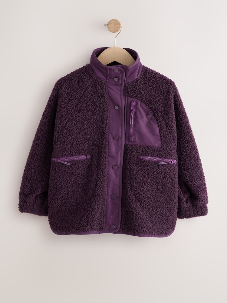 Berry Pink Button Up Fleece Jacket (3-16yrs) - Image 1 of 10 Berry Pink Button Up Fleece Jacket (3-16yrs) - Image 1 of 10