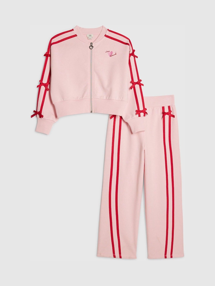 River Island Pink Bow Top & Joggers Set - Image 1 of 5