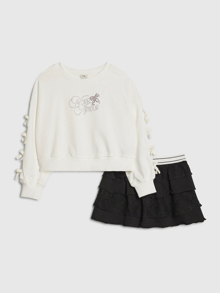 River Island Black Bow Sweatshirt & Rara Skirt Set - Image 1 of 3