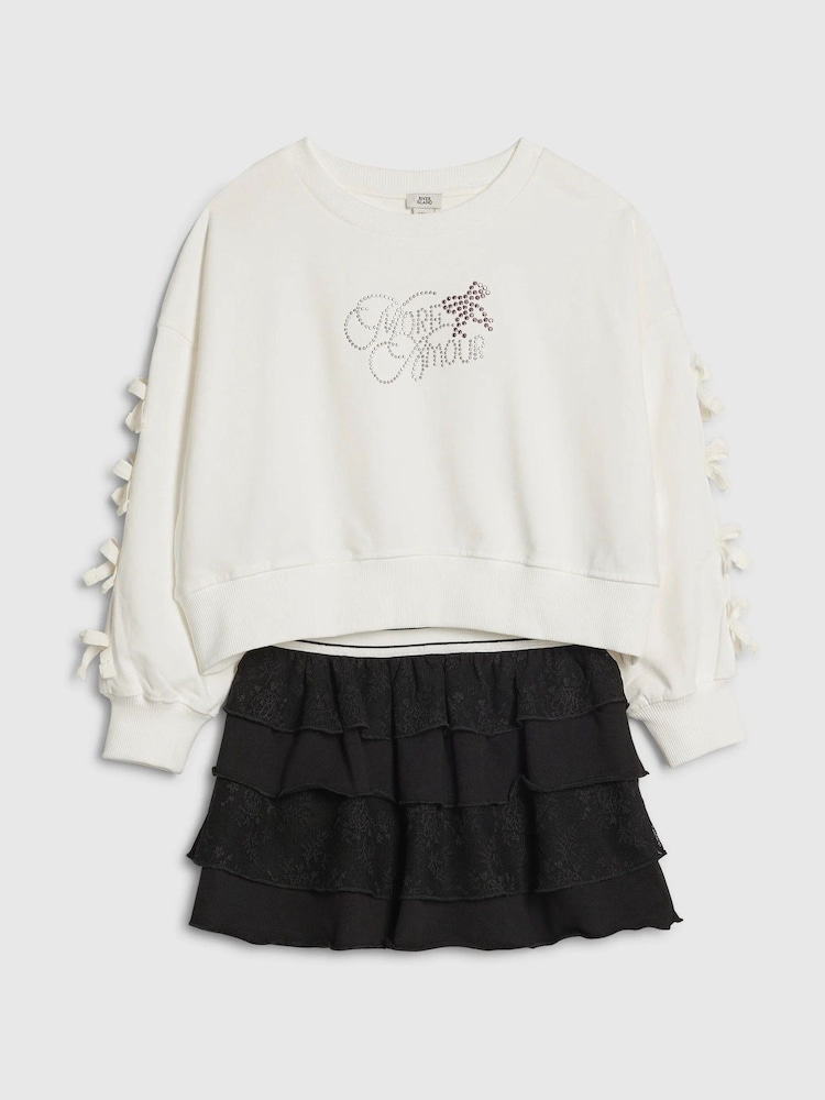 River Island Black Bow Sweatshirt & Rara Skirt Set - Image 2 of 3