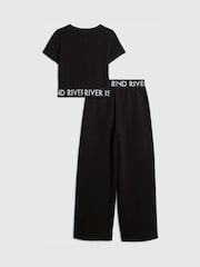 River Island Black Grafitti Waistband Crop Top & Wide Leg Joggers Set - Image 2 of 5