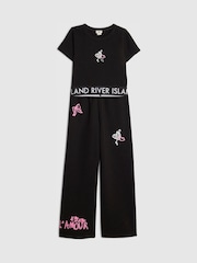 River Island Black Grafitti Waistband Crop Top & Wide Leg Joggers Set - Image 3 of 5