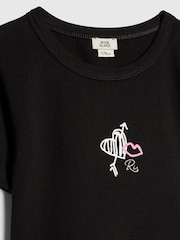 River Island Black Grafitti Waistband Crop Top & Wide Leg Joggers Set - Image 4 of 5