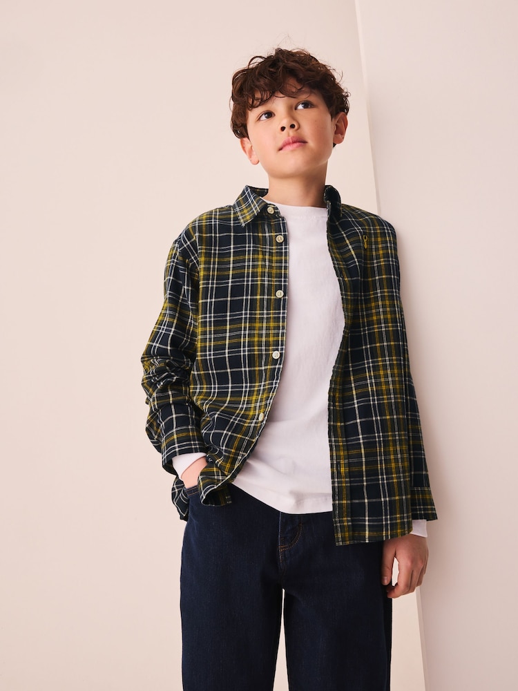 Navy/Yellow Check Long Sleeve Check Shirt (3-16yrs) - Image 1 of 6