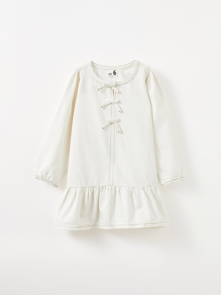 Cotton On White Betty Bow Front Denim Dress - Image 1 of 3 Cotton On White Betty Bow Front Denim Dress - Image 1 of 3