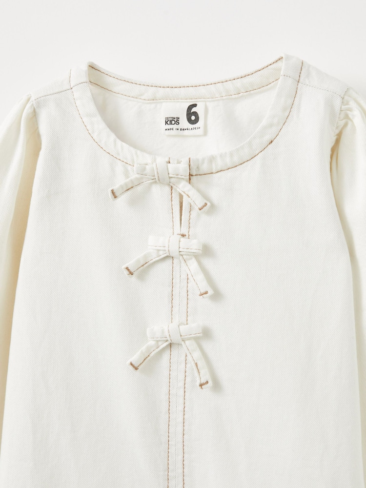 Cotton On White Betty Bow Front Denim Dress - Image 3 of 3 Cotton On White Betty Bow Front Denim Dress - Image 3 of 3