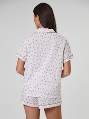 Loungeable White Cherry Printed Dobby Short Sleeve and Short Set - Image 2 of 5