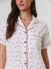 Loungeable White Cherry Printed Dobby Short Sleeve and Short Set - Image 5 of 5
