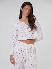 Loungeable Cherry Printed Ribbed Jersey Long Sleeve and Trouser Pyjamas Set - Bild 1 von 5