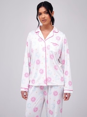 Loungeable White Celestial Printed Super Soft Revere Pyjamas Set - Image 1 of 4