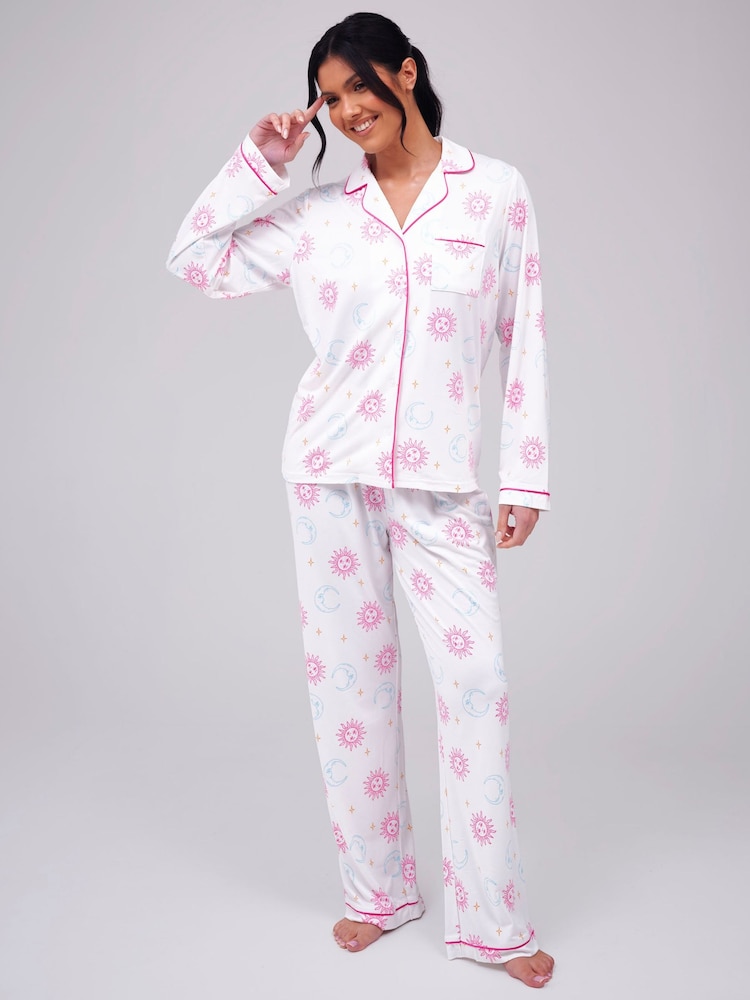 Loungeable White Celestial Printed Super Soft Revere Pyjamas Set - Image 2 of 4