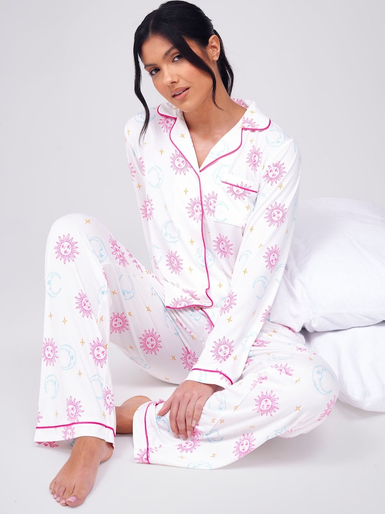 Loungeable White Celestial Printed Super Soft Revere Pyjamas Set - Image 4 of 4