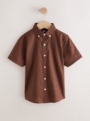 Chocolate Brown Logo Short Sleeve Cotton Rich Oxford Shirt (3-16yrs) - Image 1 of 4