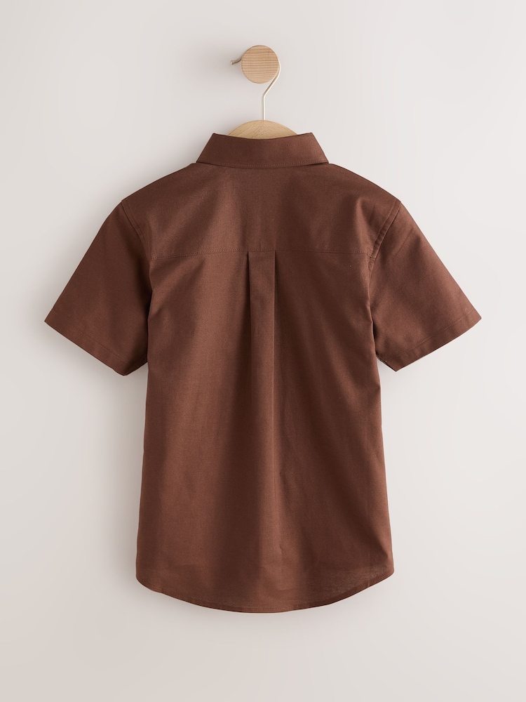 Chocolate Brown Logo Short Sleeve Cotton Rich Oxford Shirt (3-16yrs) - Image 2 of 4 Chocolate Brown Logo Short Sleeve Cotton Rich Oxford Shirt (3-16yrs) - Image 2 of 4