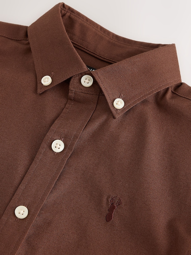 Chocolate Brown Logo Short Sleeve Cotton Rich Oxford Shirt (3-16yrs) - Image 4 of 4 Chocolate Brown Logo Short Sleeve Cotton Rich Oxford Shirt (3-16yrs) - Image 4 of 4