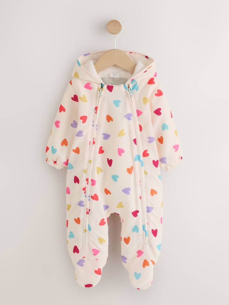 Multi Coloured Heart All Over Printed Hooded Baby All-In-One (0mths-2yrs) - Image 1 of 7 Multi Coloured Heart All Over Printed Hooded Baby All-In-One (0mths-2yrs) - Image 1 of 7