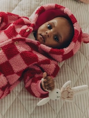 Pink and Red Checkerboard Borg Hooded Baby All-In-One (0mths-2yrs) - Image 3 of 12
