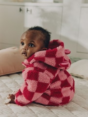 Pink and Red Checkerboard Borg Hooded Baby All-In-One (0mths-2yrs) - Image 4 of 12